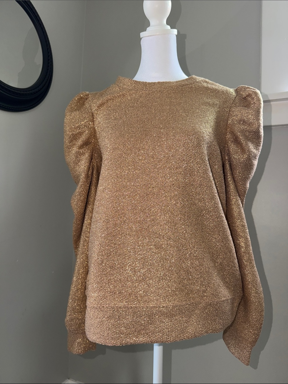 Gold Puff-Sleeve Sparkle Sweater Top - Women
